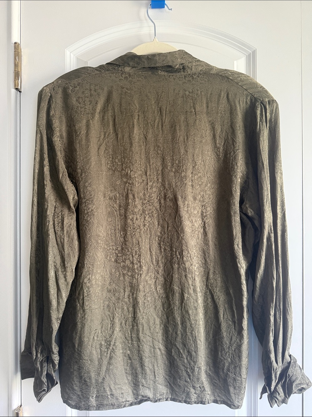 VTG Anna & Frank 100% Silk Olive Button-Front Jacquard Blouse, M, please read! - Picture 9 of 13